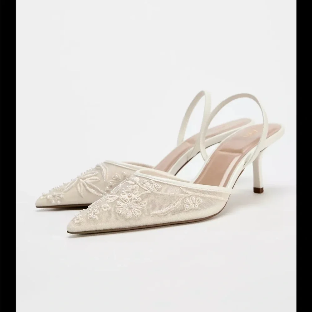 Zara EMBROIDERED MESH SLINGBACKS size 40/ US 9 - Picture 3 of 6